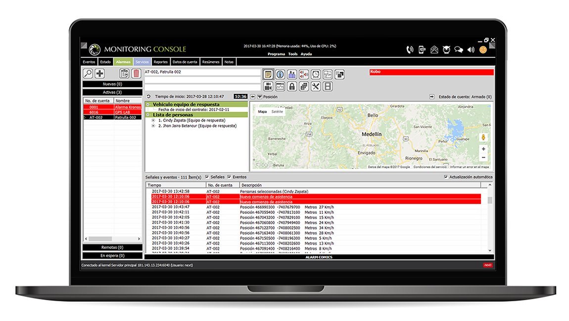 Atención de alarmas y monitoreo GPS con Kronos NET